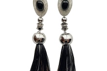 ellipse tassel earring  -Black-