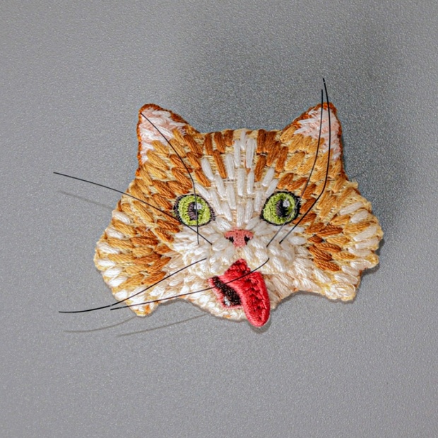 LM (エルム) / ブローチ ネコフェイス ブラウン / 立体刺繍アクセサリー