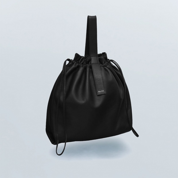 real leather drawstring tote & hand bag