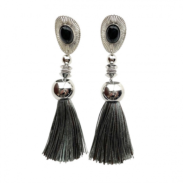 ellipse tassel earring  -Gray-