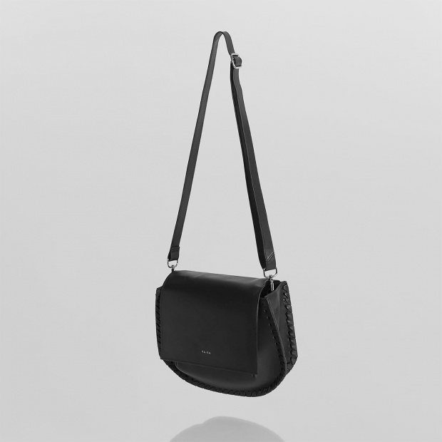 real leather lace up 2way round bottom bag