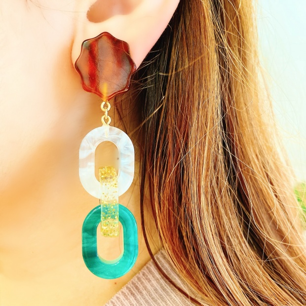 O/OVAL / イヤリング CHAIN EARRINGS【ER-036】BROWN 金属アレルギー対応