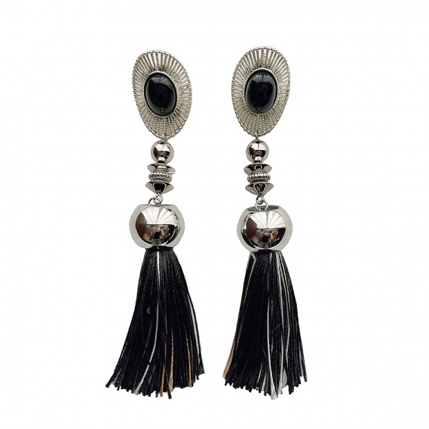 ellipse tassel earring  -Black-