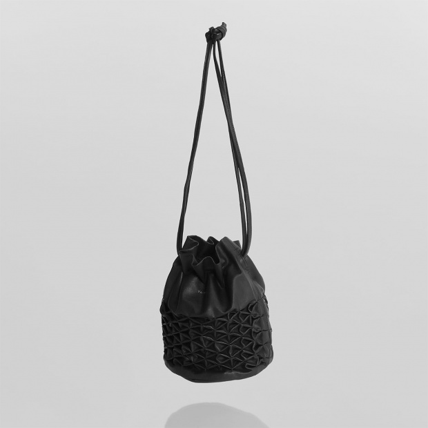 real leather smocking details drawstring octagon bag